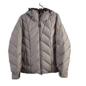 Roxy Womens Puffer Jacket Hooded Insulated Houndstooth Print Brown Size Medium